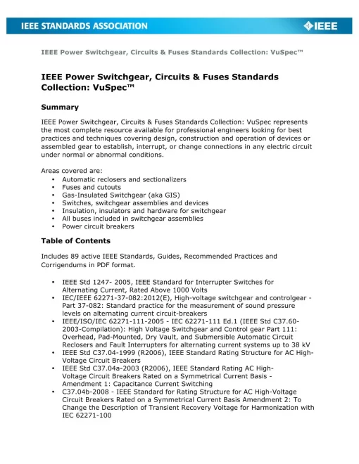 IEEE Power Switchgear, Circuits and Fuses Standards Collection: VuSpec pdf