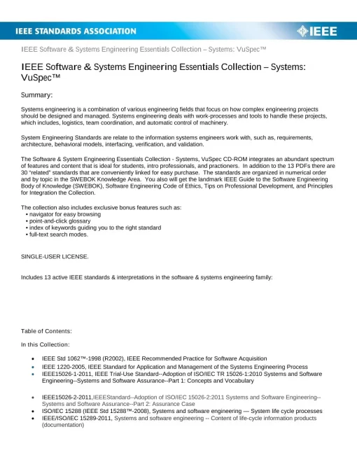 IEEE Software & Systems Engineering Standards Essential Collection - Systems (VuSpec) pdf