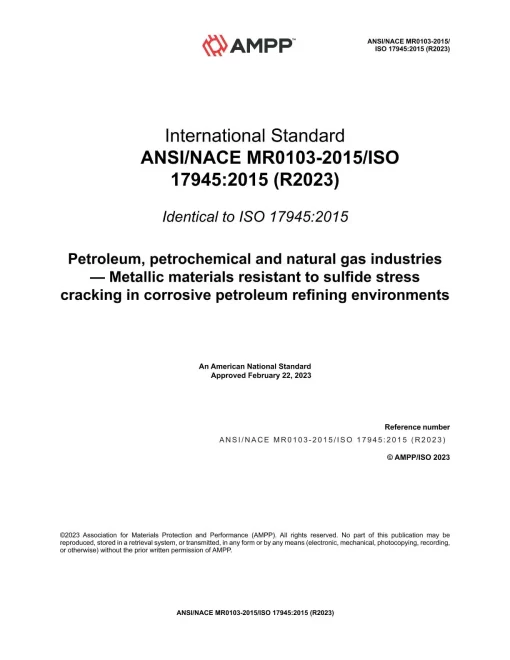 NACE MR0103/ISO 17945:2015 (R2023) pdf