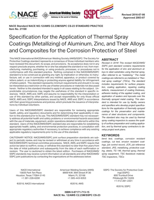 NACE No. 12/AWS C2.23M/SSPC-CS 23.00 pdf