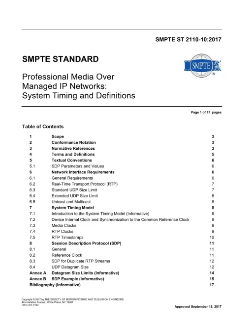 SMPTE ST 2110-10:2017 pdf