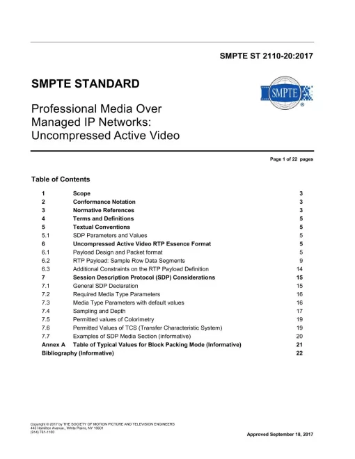 SMPTE ST 2110-20:2017 pdf