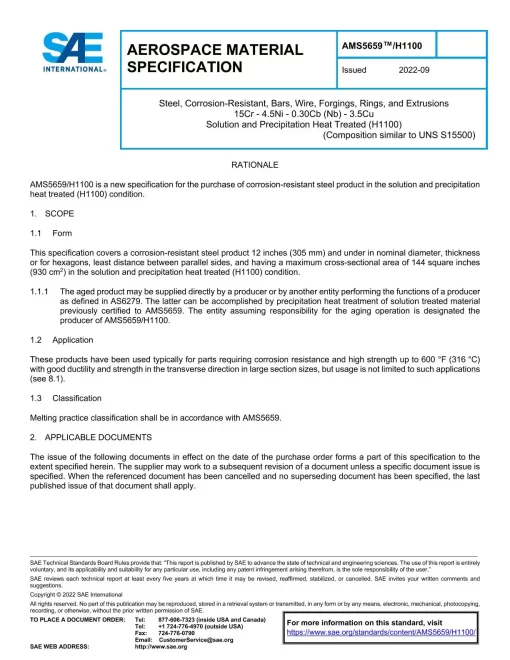 SAE AMS5659/H1100 pdf